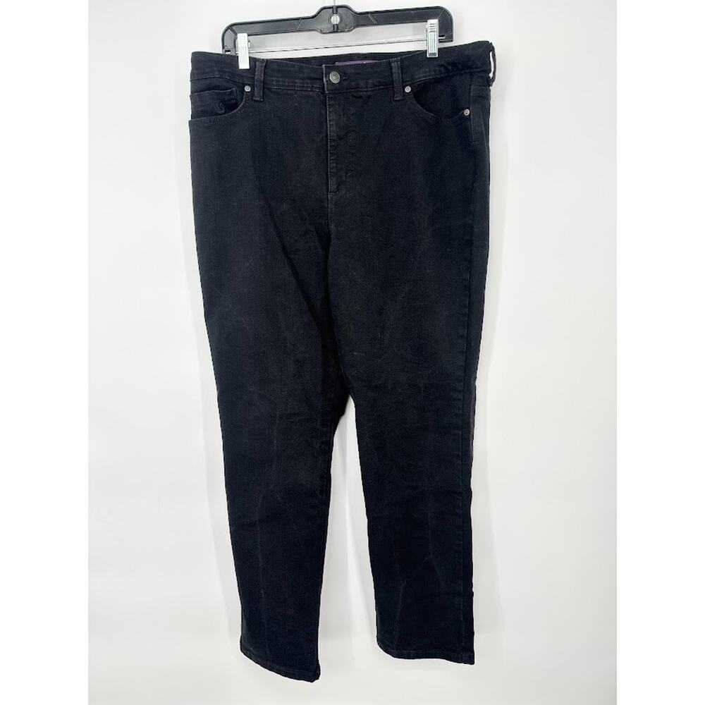 Gloria Vanderbilt Amanda Slim Jeans 16 Short Black Embroidered Pockets Cotton
